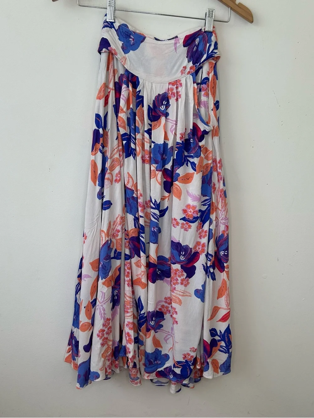 Women’s Maxi Skirt Floral White Blue Pink Boho XS Cottagecore